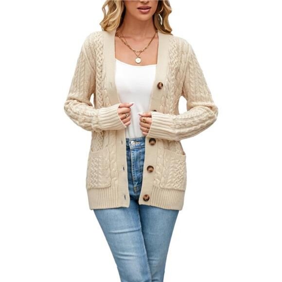 Cable Knit White Open Front Sweater Womens Cardigan Sweaters Cable